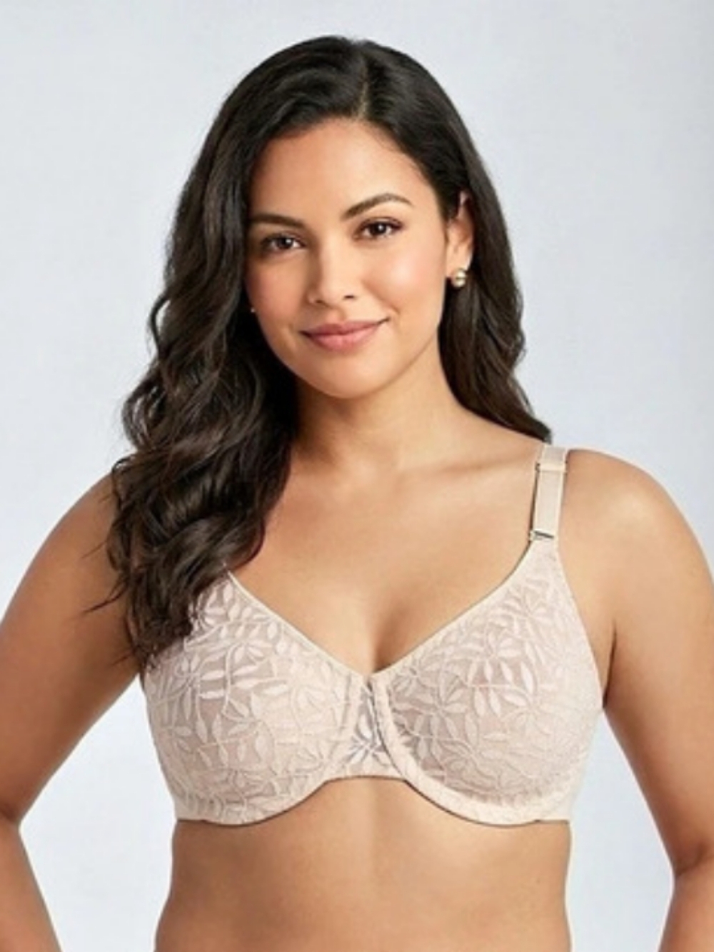 Olga by Warners Sheer Leaves Minimizer Underwire Bra Floral Pink 42D